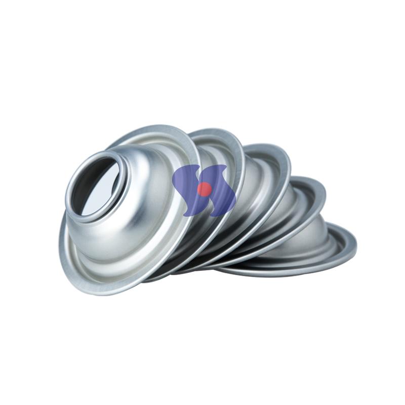 Tampas de lata de aerossol com revestimento transparente de 70 mm de diâmetro, em formato de cúpula, para componentes de latas de aerossol.
