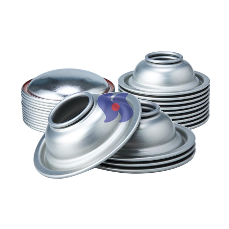 Tampas de lata de aerossol com revestimento transparente de 70 mm de diâmetro, em formato de cúpula, para componentes de latas de aerossol.
