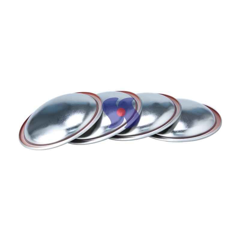 Tampas de lata de aerossol com revestimento transparente de 70 mm de diâmetro, em formato de cúpula, para componentes de latas de aerossol.