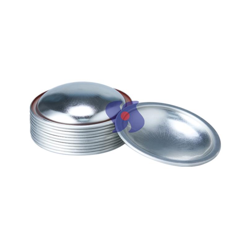 Tampas de lata de aerossol com revestimento transparente de 70 mm de diâmetro, em formato de cúpula, para componentes de latas de aerossol.