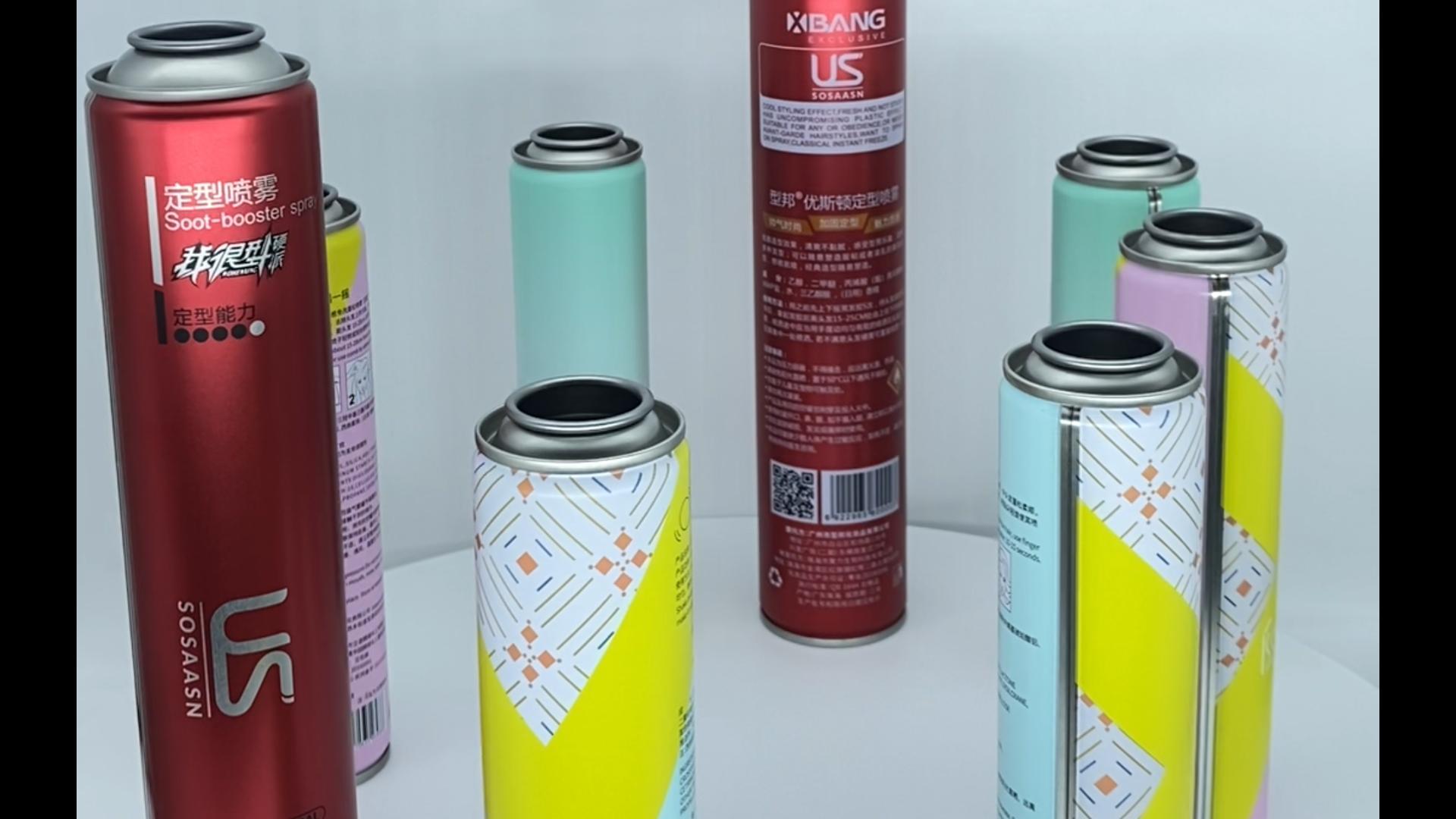Lata de metal personalizada de alta qualidade de 52*190 mm, recipiente econômico para spray de cabelo, lata vazia para spray de aerossol